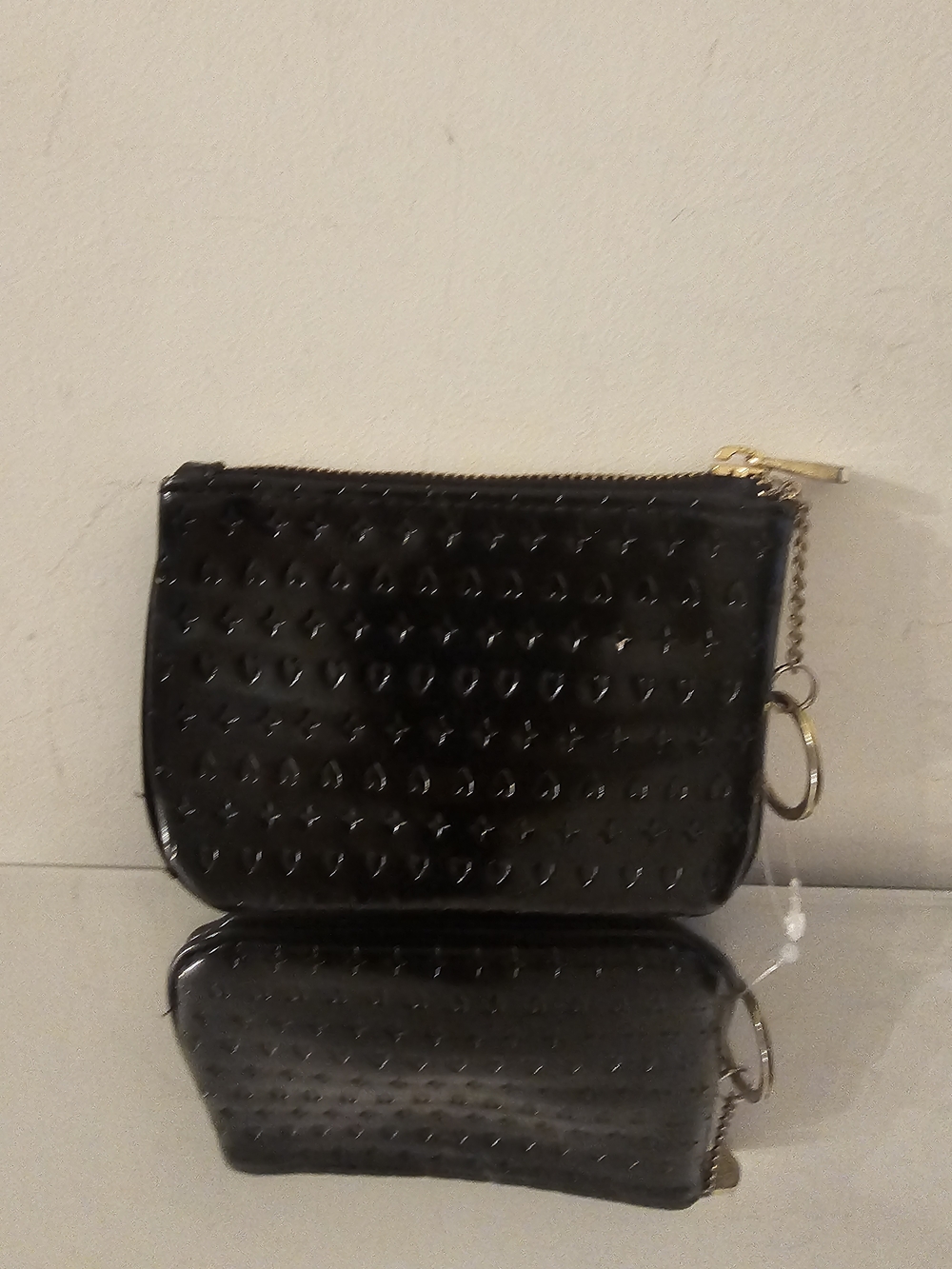 Indigo Black Quilted Patent Wristlet with Gold Hardware